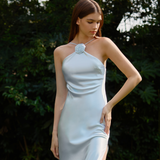 Silk Sky Blue Rose Maxi Dress