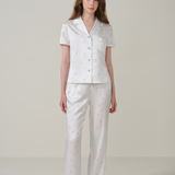 Silk Striped Flower Short Sleeve Long Pyjama Set