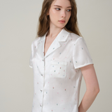 Silk Striped Flower Short Sleeve Long Pyjama Set