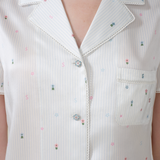 Silk Striped Flower Short Sleeve Long Pyjama Set