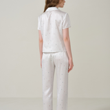 Silk Striped Flower Short Sleeve Long Pyjama Set