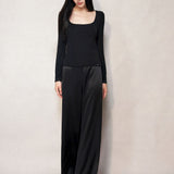 Black Silk Long Flared Pants