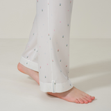 Silk Striped Flower Short Sleeve Long Pyjama Set