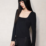 Black Silk Blend Long Sleeve Top