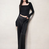 Black Silk Blend Knit Long Sleeve Top