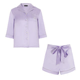 Lilac Front Tie Silk Pyjama Set