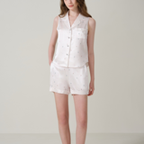 Petit flower Silk Striped Flower Sleeveless Short Set