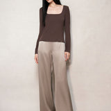 Chocolate Brown Silk Blend Long Sleeve Top