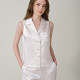 Petit flower Silk Striped Flower Sleeveless Short Set