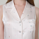 Petit flower Silk Striped Flower Sleeveless Short Set