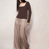 Chocolate Brown Silk Blend Long Sleeve Top