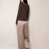 Chocolate Brown Silk Blend Long Sleeve Top