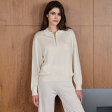 CloudKnit Cashmere-Silk Zip-Up Long Sleeve Lounge Top