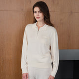 CloudKnit Cashmere-Silk Zip-Up Long Sleeve Lounge Top