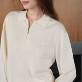 CloudKnit Cashmere-Silk Zip-Up Long Sleeve Lounge Top