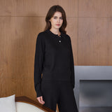 CloudKnit Cashmere-Silk Cable-Knit Long Sleeve Polo Lounge Top