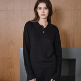 CloudKnit Cashmere-Silk Cable-Knit Long Sleeve Polo Lounge Top