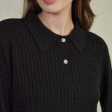CloudKnit Cashmere-Silk Cable-Knit Long Sleeve Polo Lounge Top