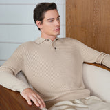 CloudKnit Men’s Cashmere-Silk Cable-Knit Long Sleeve Polo Lounge Top