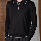 Mr.S Men's Silk Knit Long Sleeve Polo Shirt