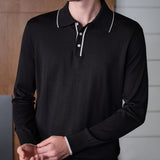 Mr.S Men's Silk Knit Long Sleeve Polo Shirt