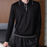 Mr.S Men's Silk Knit Long Sleeve Polo Shirt
