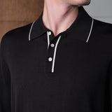 Mr.S Men's Silk Knit Long Sleeve Polo Shirt