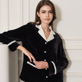 Oriental Collection Embroidered Silk-Collar Velvet Long-sleeve Pajama