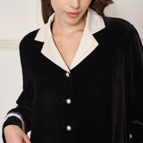 Oriental Collection Embroidered Silk-Collar Velvet Long-sleeve Pajama