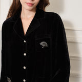 Oriental Collection Crystal Fan Velvet Lace Long-Sleeve Pajama Top