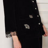 Oriental Collection Crystal Fan Velvet Lace Long-Sleeve Pajama Top