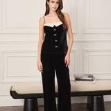 Oriental Collection Embroidered Silk-Collar Velvet Camisole Pajama
