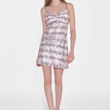 Pastel Pink Notes Print Silk Slip Dress