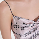 Pastel Pink Notes Print Silk Slip Dress