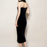 Black Velvet Midi Silk Slip Dress