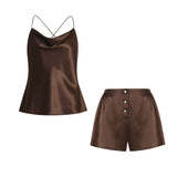 Chocolate Brown Silk Shorts Pyjama Set