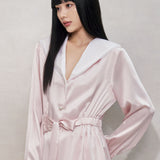 Cherry Blossom Pink Tie Silk Pyjamas Set