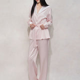 Cherry Blossom Pink Tie Silk Pyjamas Set