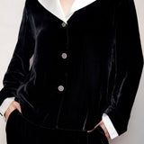 Black Velvet and Pearl White Pyjama Shirt