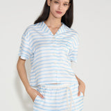 Blue Striped Short Sleeve Pyjama Set
