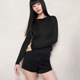 Black Silk Fitted Long Sleeve Top