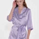 Lilac Front Tie Silk Pyjama Set