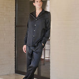 Black Long Sleeve Silk Pyjama Set