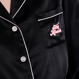 Black Front Tie Silk Pyjama Set