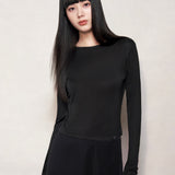 Black Silk Fitted Long Sleeve Top