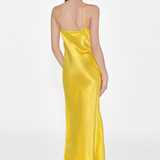 Lemon Yellow Silk Halter Neck Dress
