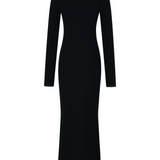 Crystal Black Long Sleeve Silk Velvet Maxi Dress