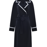 Black Tweed Detail Tie Waist Silk Robe