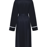 Black Tweed Detail Tie Waist Silk Robe