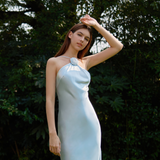 Silk Sky Blue Rose Maxi Dress